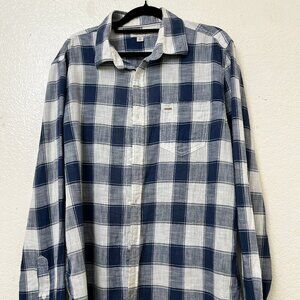 Calvin Klein Jeans Shirt Mens Blue/White Plaid Cotton Weave‎ Button Down Medium